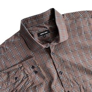 Jared Lang Regular Fit Plaid Dress Shirt Orange Blue Gray 2XL